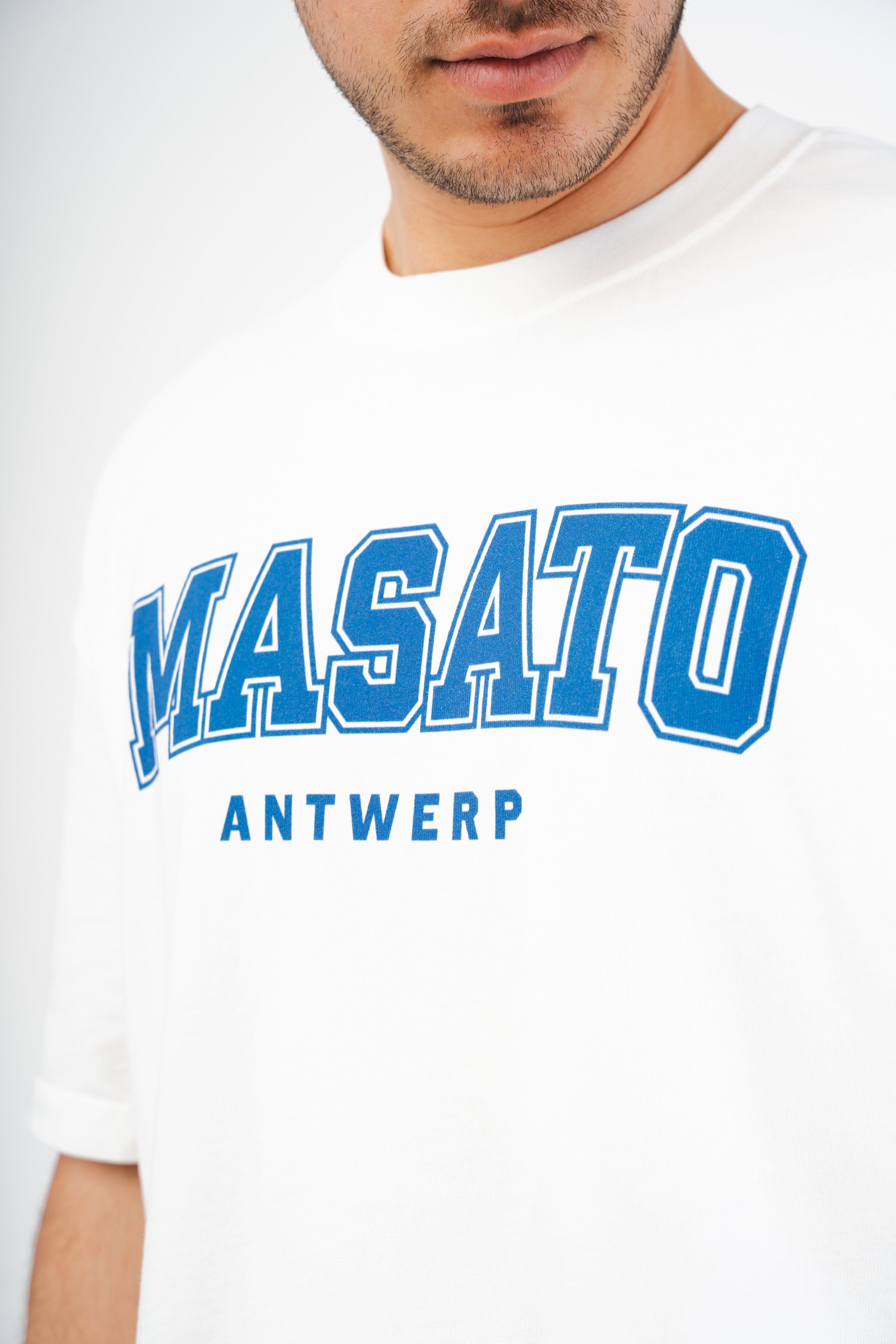 MASATO Varsity university white oversized t-shirt