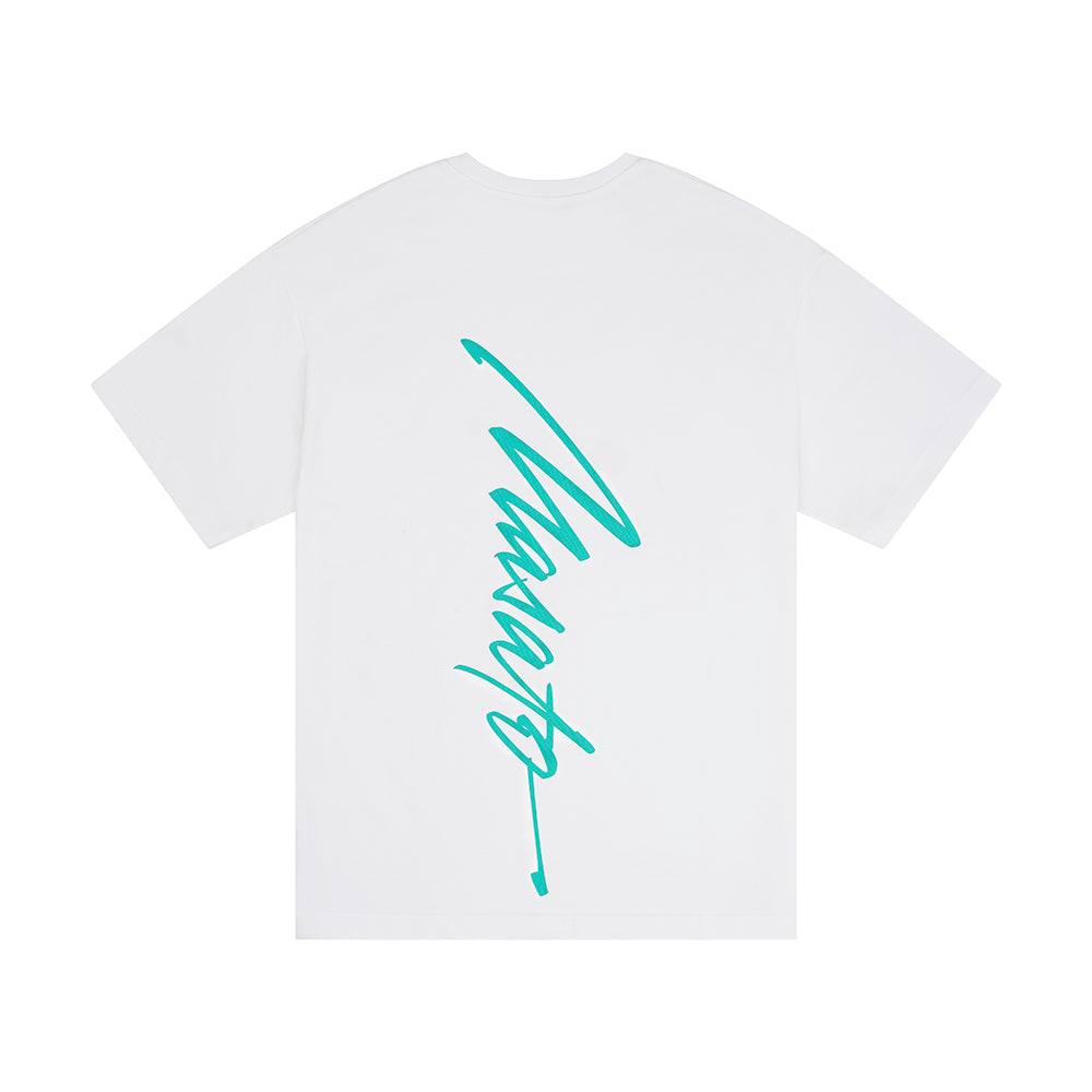 Signature Oversized T-shirt White//Summer Blue